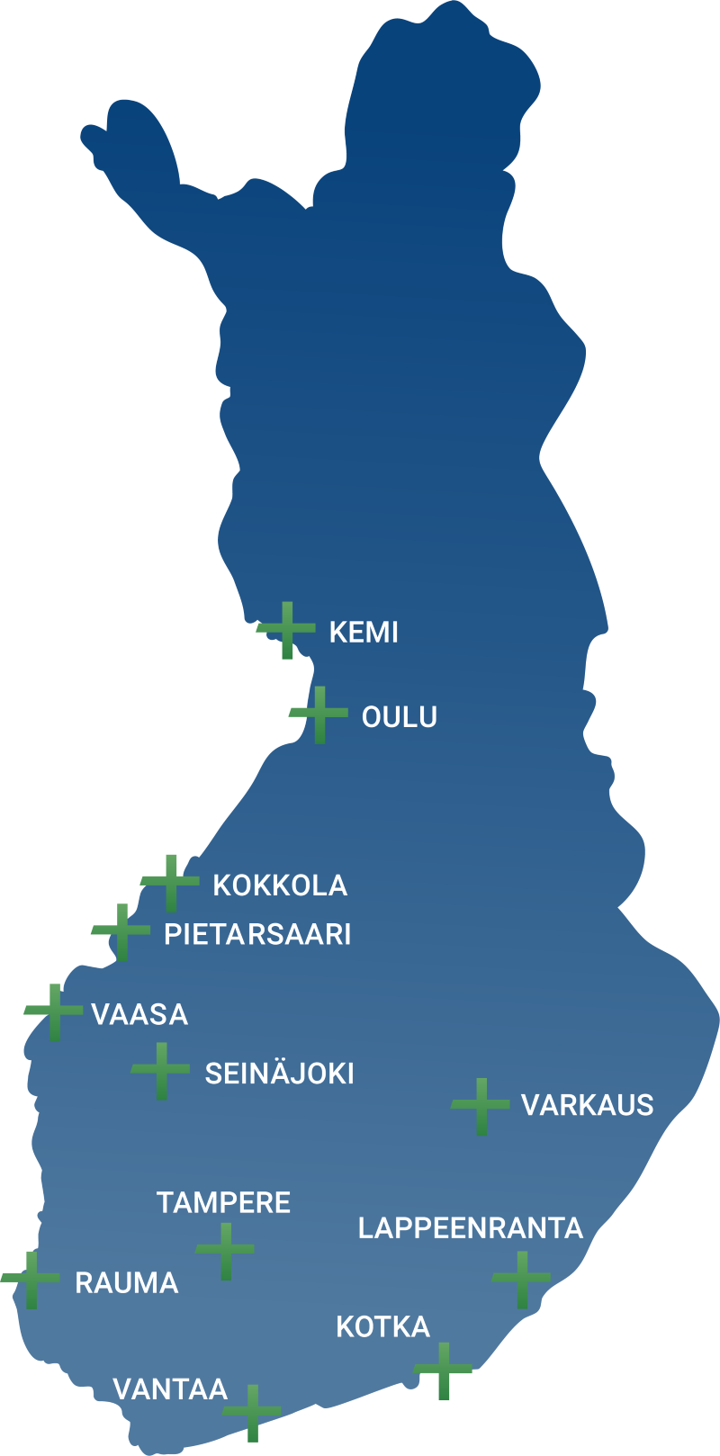 Flowplus palvelupisteet Suomen kartalla